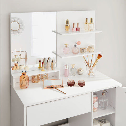 Rootz White Dressing Table - Vanity Table - Makeup Organizer - Chipboard Material - Thoughtful Design - Easy Morning Routine - 80cm x 40cm x 132cm