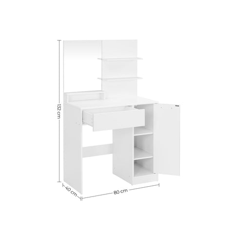 Rootz White Dressing Table - Vanity Table - Makeup Organizer - Chipboard Material - Thoughtful Design - Easy Morning Routine - 80cm x 40cm x 132cm