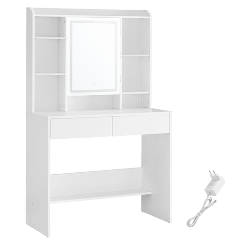 Rootz White Dressing Table - Chipboard Vanity - Makeup Desk - Storage Organizer - 40cm x 90cm x 144.7cm - 31.6kg - 100kg Load Capacity