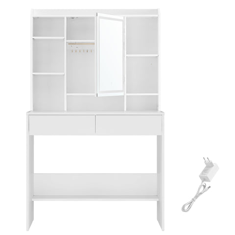 Rootz White Dressing Table - Chipboard Vanity - Makeup Desk - Storage Organizer - 40cm x 90cm x 144.7cm - 31.6kg - 100kg Load Capacity