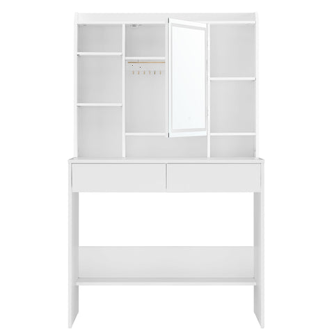 Rootz White Dressing Table - Chipboard Vanity - Makeup Desk - Storage Organizer - 40cm x 90cm x 144.7cm - 31.6kg - 100kg Load Capacity