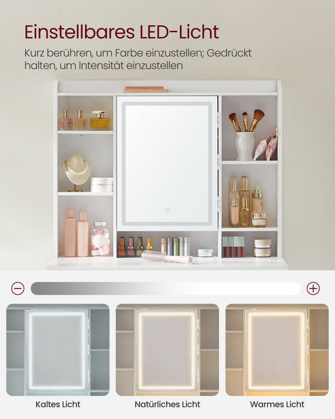 Rootz White Dressing Table - Chipboard Vanity - Makeup Desk - Storage Organizer - 40cm x 90cm x 144.7cm - 31.6kg - 100kg Load Capacity