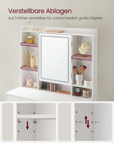 Rootz White Dressing Table - Chipboard Vanity - Makeup Desk - Storage Organizer - 40cm x 90cm x 144.7cm - 31.6kg - 100kg Load Capacity