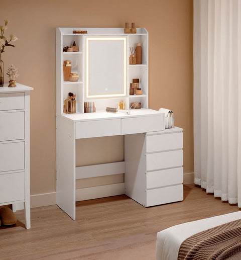 Rootz Dressing Table with LED Lighting - Vanity Table - Makeup Table - Modern Design - Cloud White - 120cm x 40cm x 75cm