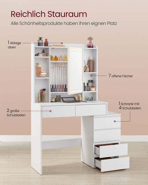 Rootz Dressing Table with LED Lighting - Vanity Table - Makeup Table - Modern Design - Cloud White - 120cm x 40cm x 75cm