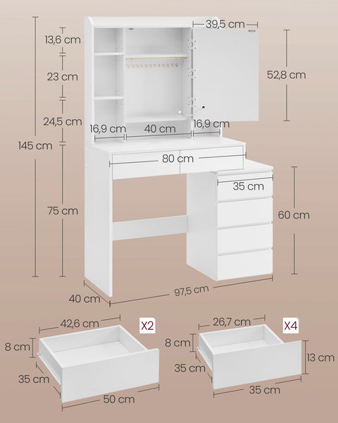 Rootz Dressing Table with LED Lighting - Vanity Table - Makeup Table - Modern Design - Cloud White - 120cm x 40cm x 75cm