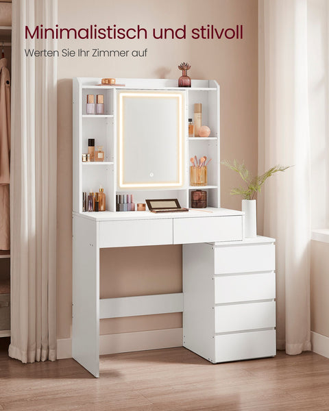 Rootz Dressing Table with LED Lighting - Vanity Table - Makeup Table - Modern Design - Cloud White - 120cm x 40cm x 75cm