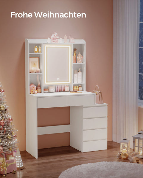 Rootz Dressing Table with LED Lighting - Vanity Table - Makeup Table - Modern Design - Cloud White - 120cm x 40cm x 75cm