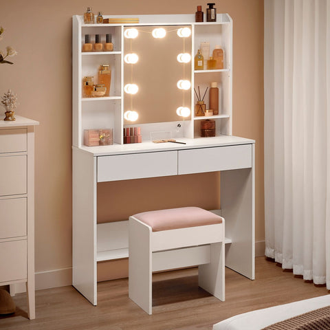 Rootz Kaptafel - Kaptafel - Make-upbureau - Spaanplaatmateriaal - Ruime opbergruimte - Eenvoudige montage - Anti-tipfunctie - Wolkwit - 40 cm x 90 cm x 144,7 cm