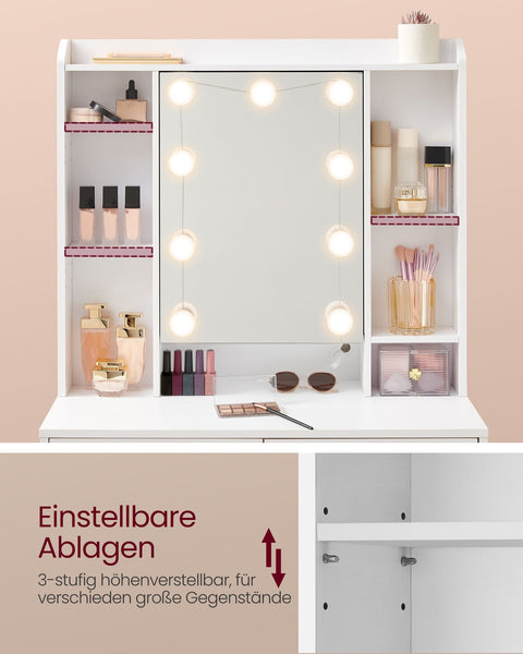 Rootz Kaptafel - Kaptafel - Make-upbureau - Spaanplaatmateriaal - Ruime opbergruimte - Eenvoudige montage - Anti-tipfunctie - Wolkwit - 40 cm x 90 cm x 144,7 cm