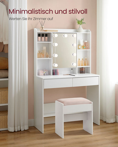 Rootz Kaptafel - Kaptafel - Make-upbureau - Spaanplaatmateriaal - Ruime opbergruimte - Eenvoudige montage - Anti-tipfunctie - Wolkwit - 40 cm x 90 cm x 144,7 cm