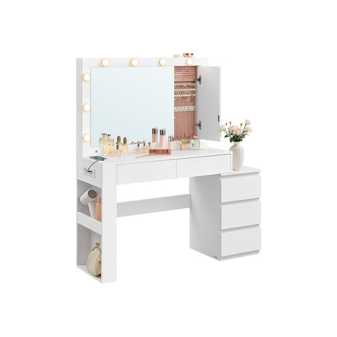 Rootz Dressing Table - Vanity Table - Makeup Table - LED Lighting -  White - 40 x 125 x 140 cm