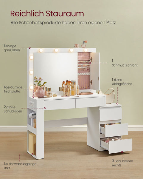 Rootz Dressing Table - Vanity Table - Makeup Table - LED Lighting -  White - 40 x 125 x 140 cm