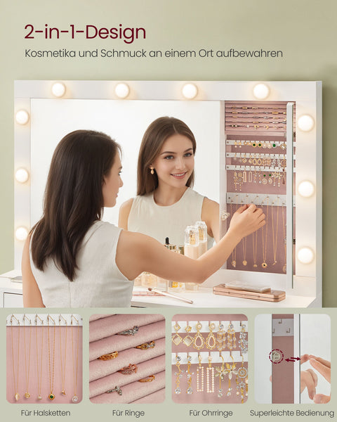 Rootz Dressing Table - Vanity Table - Makeup Table - LED Lighting -  White - 40 x 125 x 140 cm