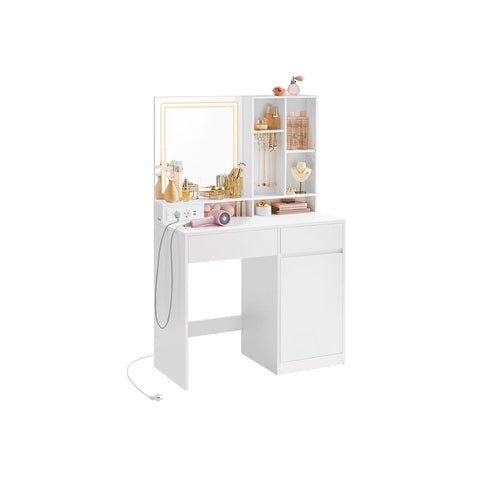 Rootz Dressing Table with LED Lighting - Vanity - Makeup Table - White Finish - 40 x 90 x 138 cm