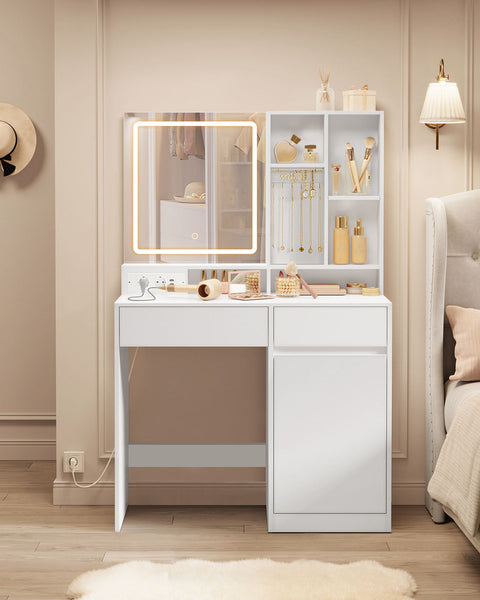Rootz Dressing Table with LED Lighting - Vanity - Makeup Table - White Finish - 40 x 90 x 138 cm