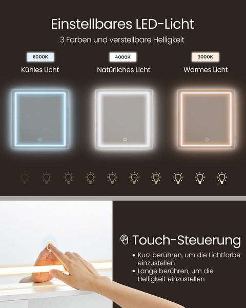 Rootz Dressing Table with LED Lighting - Vanity - Makeup Table - White Finish - 40 x 90 x 138 cm