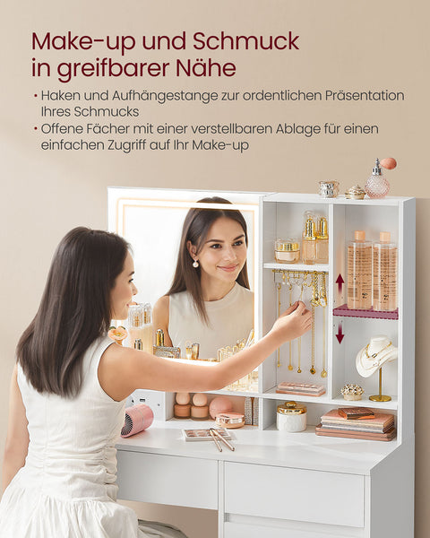 Rootz Dressing Table with LED Lighting - Vanity - Makeup Table - White Finish - 40 x 90 x 138 cm