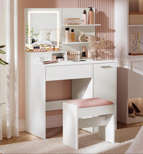 Rootz Wooden Dressing Table - Vanity Table - Beauty Desk - Ample Storage - 40cm x 80cm x 132cm
