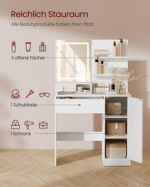 Rootz Wooden Dressing Table - Vanity Table - Beauty Desk - Ample Storage - 40cm x 80cm x 132cm