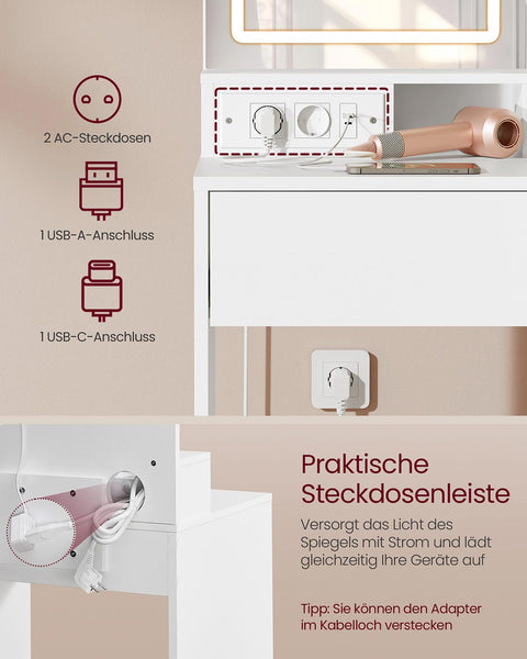 Rootz Wooden Dressing Table - Vanity Table - Beauty Desk - Ample Storage - 40cm x 80cm x 132cm