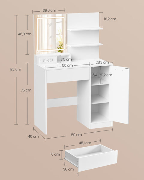 Rootz Wooden Dressing Table - Vanity Table - Beauty Desk - Ample Storage - 40cm x 80cm x 132cm