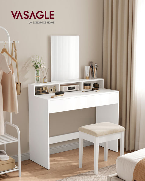 Rootz White Chipboard Dressing Table - Vanity Table - Makeup Desk - Spacious Storage - Sturdy Construction - Easy Assembly - 40cm x 100cm x 140cm