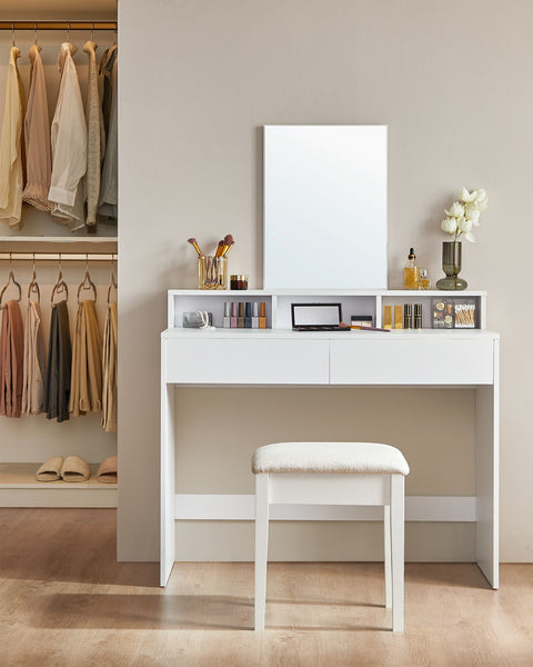 Rootz White Chipboard Dressing Table - Vanity Table - Makeup Desk - Spacious Storage - Sturdy Construction - Easy Assembly - 40cm x 100cm x 140cm