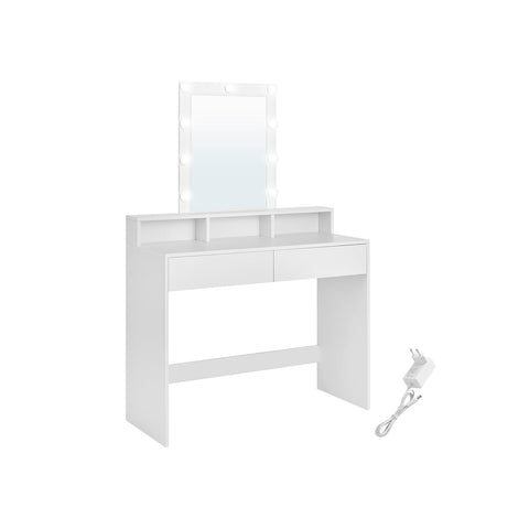 Rootz White Chipboard Dressing Table - Vanity Table - Makeup Desk - Spacious Storage - Sturdy Construction - Easy Assembly - 40cm x 100cm x 145cm