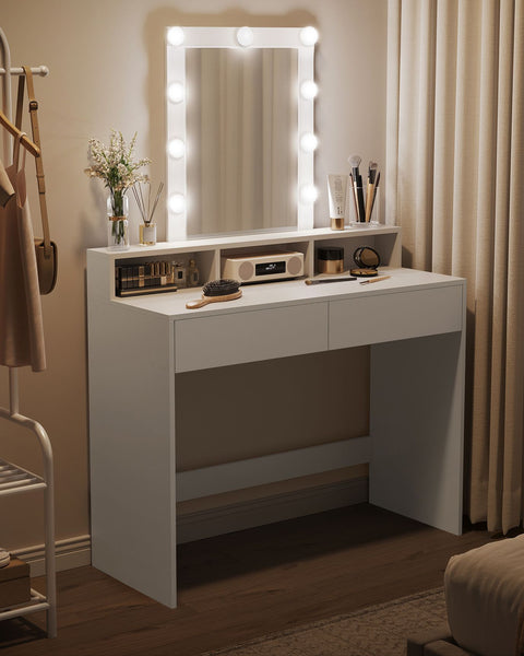 Rootz White Chipboard Dressing Table - Vanity Table - Makeup Desk - Spacious Storage - Sturdy Construction - Easy Assembly - 40cm x 100cm x 145cm