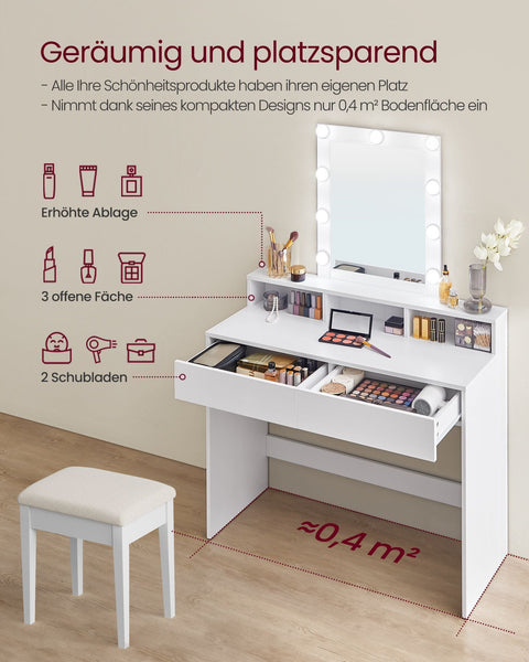 Rootz White Chipboard Dressing Table - Vanity Table - Makeup Desk - Spacious Storage - Sturdy Construction - Easy Assembly - 40cm x 100cm x 145cm