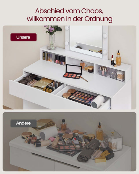 Rootz White Chipboard Dressing Table - Vanity Table - Makeup Desk - Spacious Storage - Sturdy Construction - Easy Assembly - 40cm x 100cm x 145cm