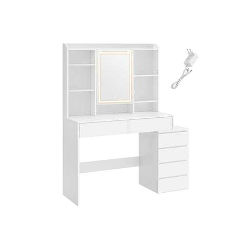 Rootz Dressing Table with LED Lights - Vanity Table - Makeup Desk - Modern - Cloud White - 120cm x 60cm x 75cm