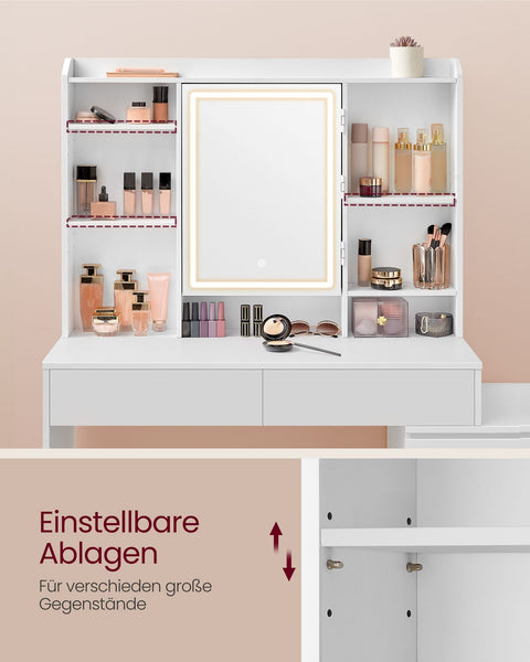 Rootz LED Dressing Table - Modern Vanity Table - Lighted Makeup Desk - Chipboard - 40cm x 117cm x 145cm - Cloud White