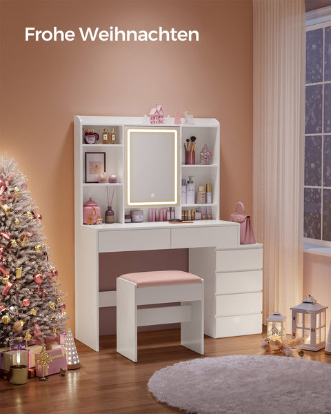 Rootz LED Dressing Table - Modern Vanity Table - Lighted Makeup Desk - Chipboard - 40cm x 117cm x 145cm - Cloud White