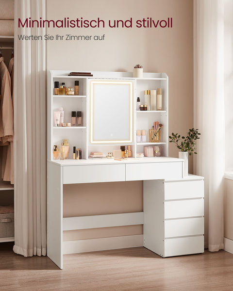 Rootz LED Dressing Table - Modern Vanity Table - Lighted Makeup Desk - Chipboard - 40cm x 117cm x 145cm - Cloud White