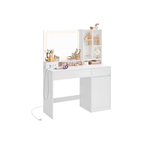 Rootz Dressing Table with LED Lighting - Vanity Table - Makeup Desk - MDF & Chipboard - Cloud White - 40 x 110 x 138 cm