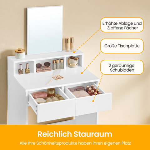 Rootz Dressing Table with Mirror - Hairdressing Table - Vanity Desk - Spacious Storage - 40 x 60 x 127 cm