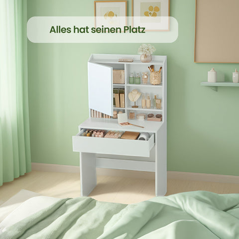 Rootz Elegant Dressing Table - Friction Table - Vanity Table - Includes Mirror & Drawer - Wooden Chipboard - 70cm x 40cm x 136cm