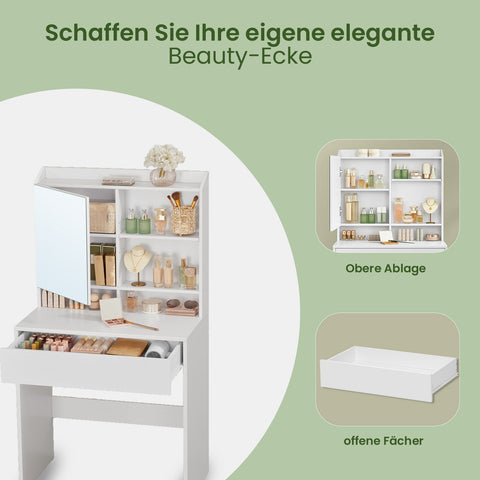 Rootz Elegant Dressing Table - Friction Table - Vanity Table - Includes Mirror & Drawer - Wooden Chipboard - 70cm x 40cm x 136cm