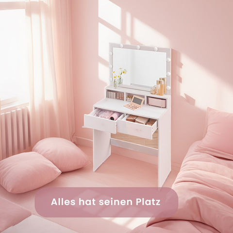 Rootz LED Vanity Table - Friction Table - Makeup Table - Mirror Included - White Chipboard - 80cm x 40cm x 140cm