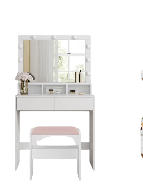 Rootz LED Vanity Table - Friction Table - Makeup Table - Mirror Included - White Chipboard - 80cm x 40cm x 140cm