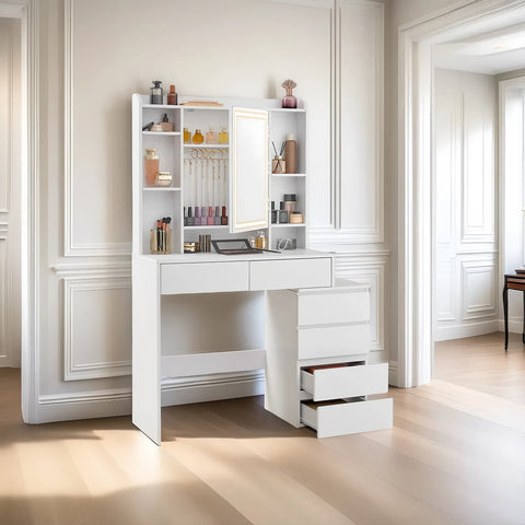 Rootz Dressing Table - Vanity Table - Makeup Table - LED Lighting - Adjustable Colors & Brightness - 40cm x 97.5cm x 145cm