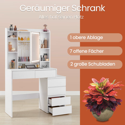 Rootz Dressing Table - Vanity Table - Makeup Table - LED Lighting - Adjustable Colors & Brightness - 40cm x 97.5cm x 145cm