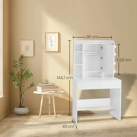 Rootz Dressing Table with LED Lighting - Vanity Table - Makeup Desk - Adjustable Colors & Brightness - 40 x 90 x 144.7 cm
