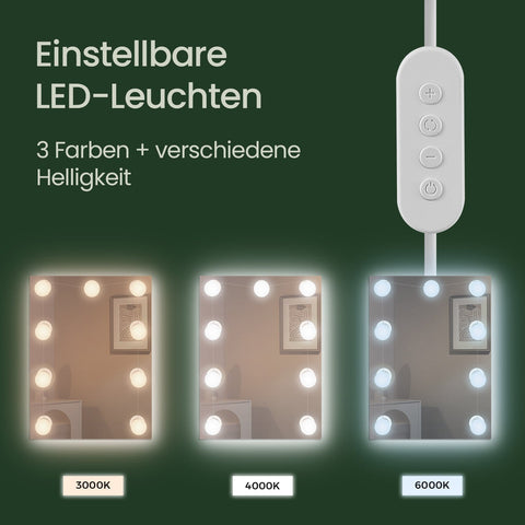 Rootz Dressing Table with LED Lighting - Vanity Table - Makeup Desk - Adjustable Colors & Brightness - 40 x 90 x 144.7 cm