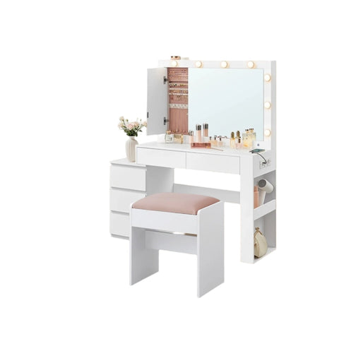 Rootz Damming Table with LED Lighting - Friction Table - Jewelry Cabinet - Wooden Chipboard - 40 x 125 x 140 cm