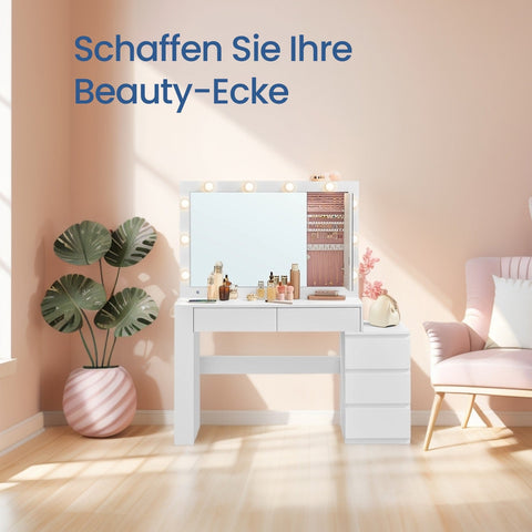 Rootz Damming Table with LED Lighting - Friction Table - Jewelry Cabinet - Wooden Chipboard - 40 x 125 x 140 cm