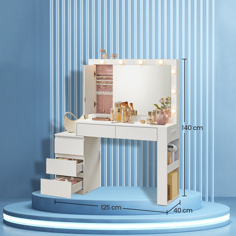 Rootz Damming Table with LED Lighting - Friction Table - Jewelry Cabinet - Wooden Chipboard - 40 x 125 x 140 cm