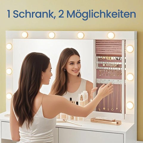 Rootz Damming Table with LED Lighting - Friction Table - Jewelry Cabinet - Wooden Chipboard - 40 x 125 x 140 cm